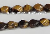 CTW151 15.5 inches 8*11mm twisted rice yellow tiger eye beads