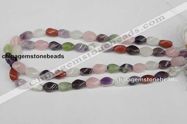 CTW158 15.5 inches 8*15mm twisted rice mixed gemstone beads