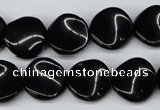 CTW20  15.5 inches 16mm twisted coin black agate beads wholesale