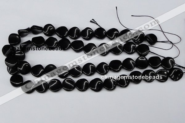 CTW20  15.5 inches 16mm twisted coin black agate beads wholesale