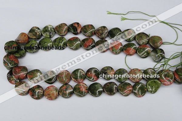 CTW26 15.5 inches 16mm twisted coin unakite gemstone beads wholesale