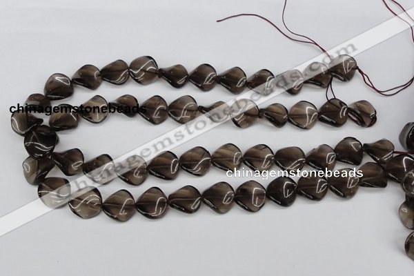 CTW28 15.5 inches 16mm twisted coin smoky quartz beads wholesale