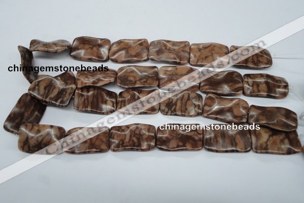 CTW324 15.5 inches 20*30mm wavy rectangle red line jasper beads