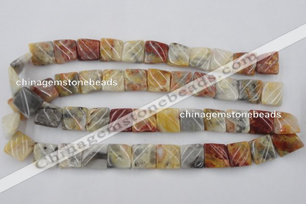 CTW358 15.5 inches 16*16mm twisted square crazy lace agate beads