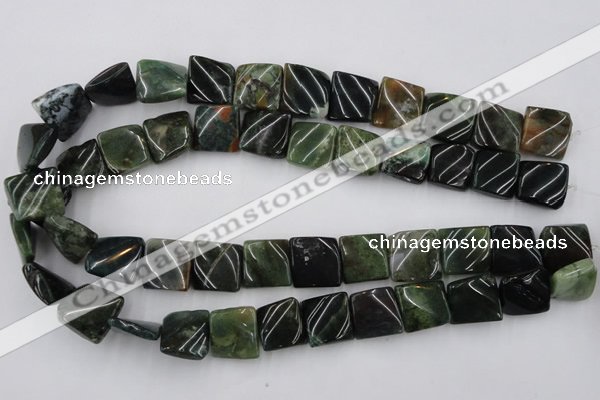 CTW359 15.5 inches 16*16mm twisted square moss agate beads