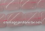 CTW371 15.5 inches 15*20mm twisted rectangle rose quartz beads