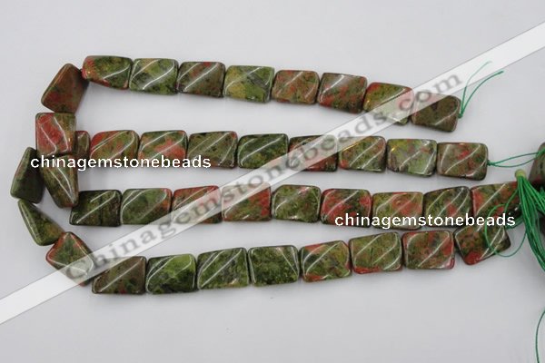 CTW374 15.5 inches 15*20mm twisted rectangle unakite gemstone beads