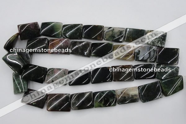 CTW395 15.5 inches 18*25mm twisted rectangle moss agate beads