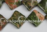 CTW40 15.5 inches 15*15mm twisted diamond unakite gemstone beads