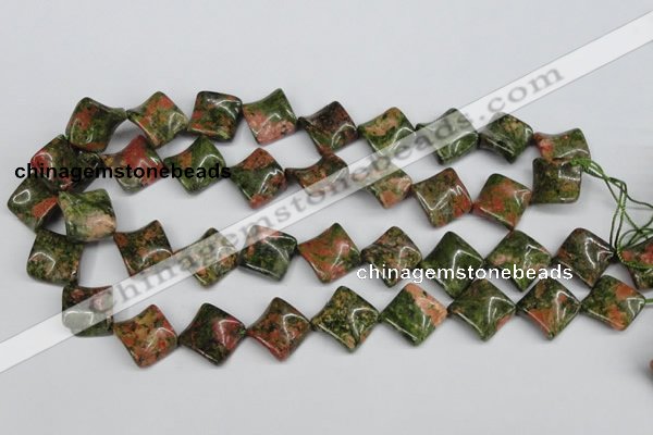 CTW40 15.5 inches 15*15mm twisted diamond unakite gemstone beads