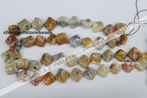 CTW44 15.5 inches 15*15mm twisted diamond crazy lace agate beads