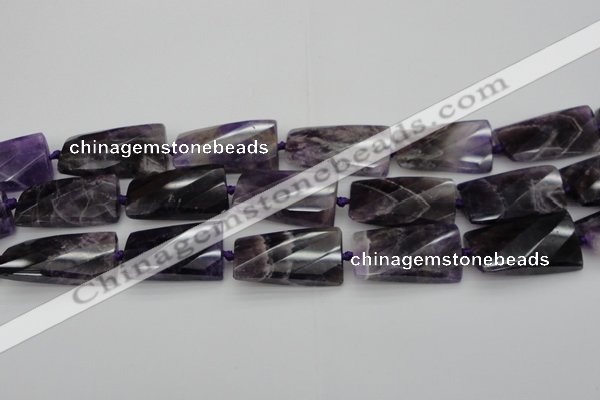 CTW453 20*38mm faceted & twisted rectangle dogtooth amethyst beads