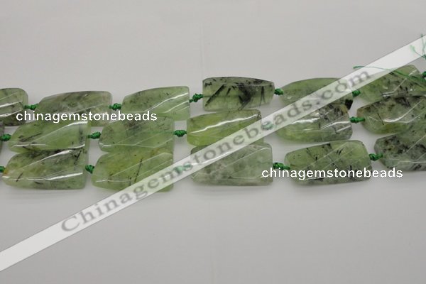 CTW454 20*38mm faceted & twisted rectangle green rutilated quartz beads