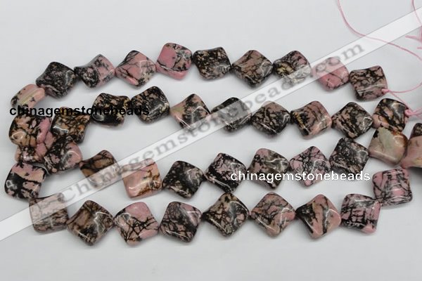 CTW51 15.5 inches 15*15mm twisted diamond rhodonite beads