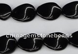 CTW66 15.5 inches 13*18mm twisted oval black agate beads