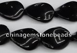 CTW77 15.5 inches 15*20mm twisted oval black agate gemstone beads