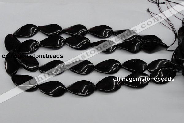 CTW98 15.5 inches 18*30mm twisted oval black agate gemstone beads