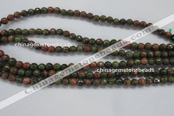 CUG300 15.5 inches 4mm faceted round unakite gemstone beads