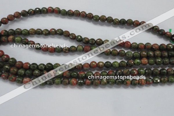 CUG301 15.5 inches 6mm faceted round unakite gemstone beads