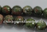 CUG302 15.5 inches 8mm faceted round unakite gemstone beads