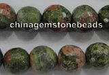 CUG303 15.5 inches 10mm faceted round unakite gemstone beads