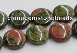 CUG50 16 inches 15mm flat round natural unakite gemstone beads wholesale