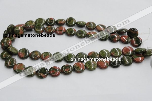 CUG50 16 inches 15mm flat round natural unakite gemstone beads wholesale