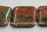 CUG51 16 inches 30*30mm square natural unakite gemstone beads wholesale