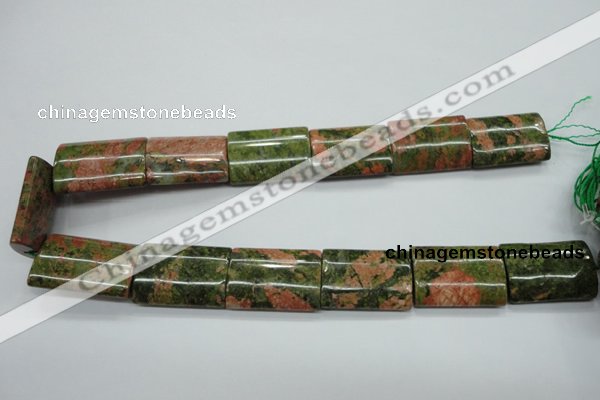 CUG72 15.5 inches 22*30mm flat tube unakite gemstone beads