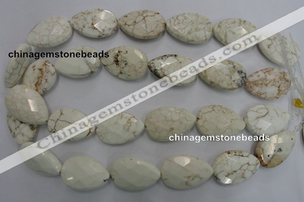 CWB377 20*30mm faceted flat teardrop howlite turquoise beads