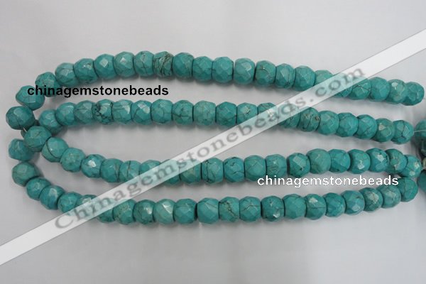 CWB450 15.5 inches 10*12mm faceted rondelle howlite turquoise beads