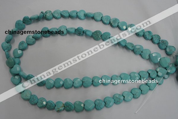 CWB491 15.5 inches 10*10mm faceted heart howlite turquoise beads