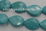 CWB504 15.5 inches 13*18mm faceted flat teardrop howlite turquoise beads