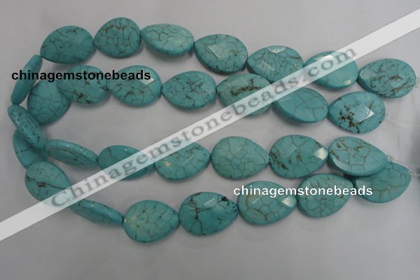 CWB506 15.5 inches 18*25mm faceted flat teardrop howlite turquoise beads