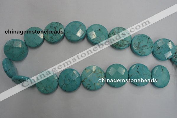 CWB528 15.5 inches 25mm faceted oval howlite turquoise beads