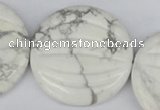 CWB64 15.5 inches 40mm carved coin natural white howlite beads wholesale