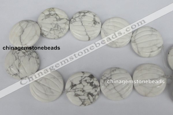 CWB64 15.5 inches 40mm carved coin natural white howlite beads wholesale