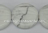 CWB65 15.5 inches 30mm carved coin natural white howlite beads