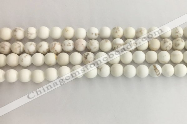 CWB812 15.5 inches 6mm round matte white howlite turquoise beads