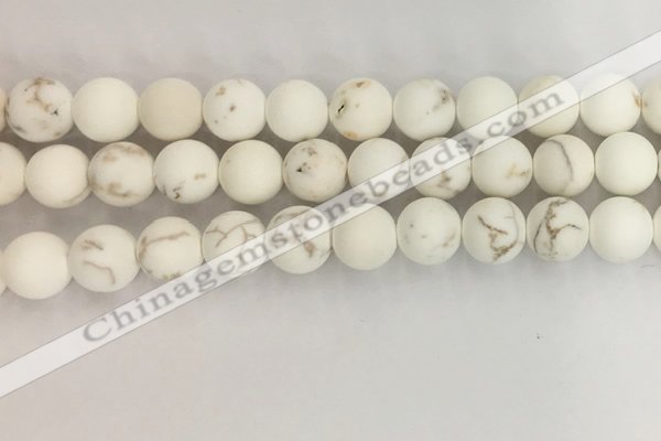 CWB815 15.5 inches 12mm round matte white howlite turquoise beads