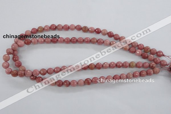 CWF02 15.5 inches 8mm faceted round pink wooden fossil jasper beads