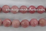 CWF03 15.5 inches 10mm faceted round pink wooden fossil jasper beads