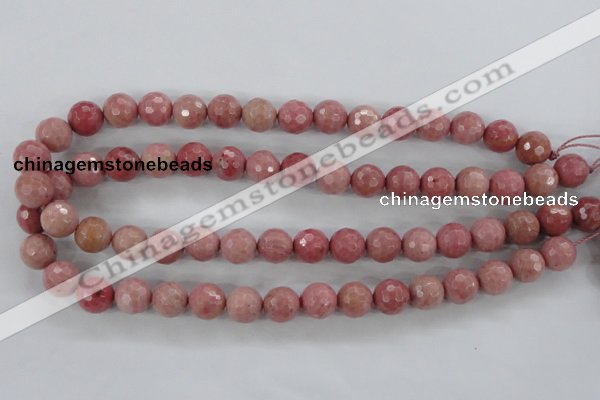 CWF03 15.5 inches 10mm faceted round pink wooden fossil jasper beads