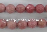 CWF04 15.5 inches 12mm faceted round pink wooden fossil jasper beads