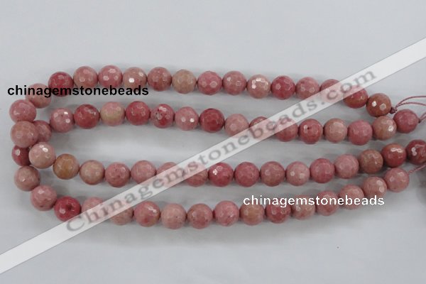 CWF04 15.5 inches 12mm faceted round pink wooden fossil jasper beads