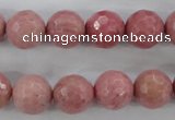 CWF05 15.5 inches 14mm faceted round pink wooden fossil jasper beads