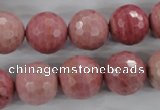 CWF06 15.5 inches 16mm faceted round pink wooden fossil jasper beads