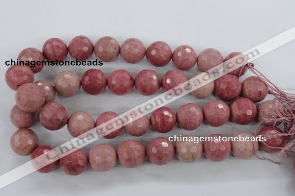 CWF06 15.5 inches 16mm faceted round pink wooden fossil jasper beads