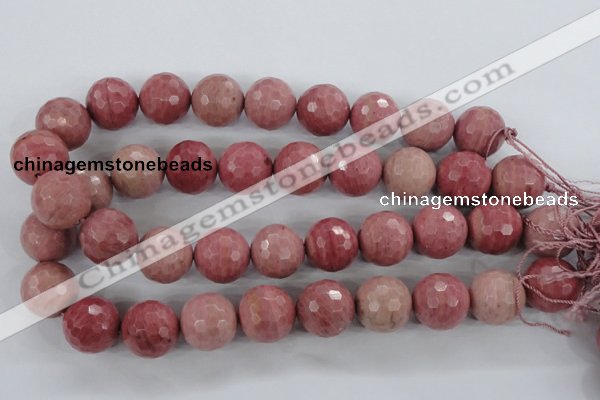 CWF07 15.5 inches 18mm faceted round pink wooden fossil jasper beads