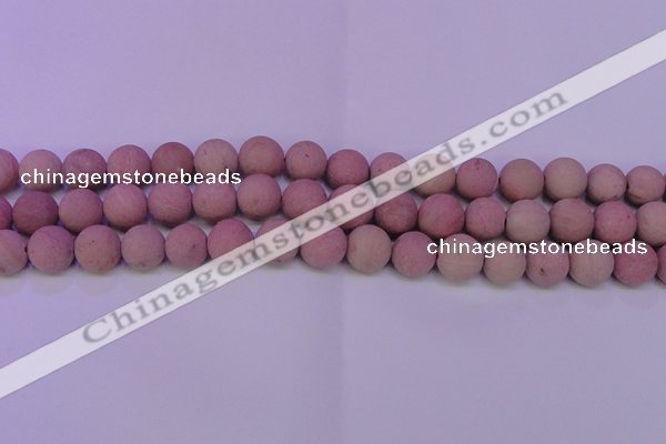 CWF23 15.5 inches 10mm round matte pink wooden fossil jasper beads